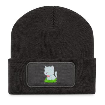 Noeud papillon chat - Beanie recyclé à patch - charbon - Devant