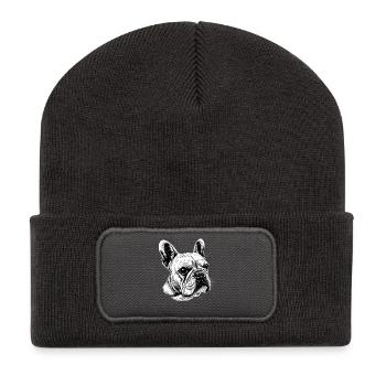 Französische Bulldogge Hund Motiv Bulldoggen Dogge - Recycelte Patch Beanie - Dunkelgrau - Vorne
