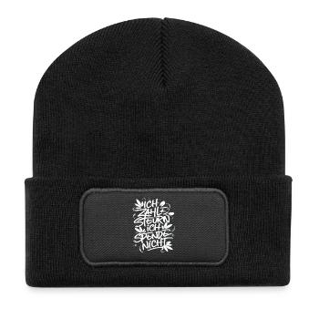 Ich zahle Steuern! ich spende nicht! - Recycelte Patch Beanie - Schwarz - Vorne