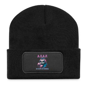 ASAP As Slow As Possible Funny Sloth - Recycled Patch Beanie - black - Front