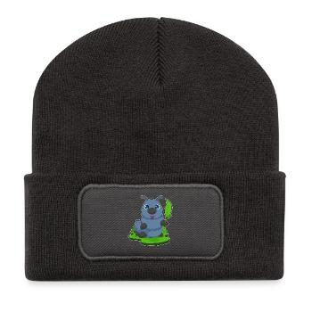 Feuille de chenille - Beanie recyclé à patch - charbon - Devant