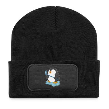 Pinguin Eishockey Eishockeyschläger - Recycelte Patch Beanie - Schwarz - Vorne