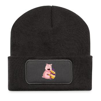 Oeuf de Pâques Cochon - Beanie recyclé à patch - charbon - Devant