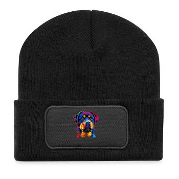 Rottweiler Hund Bunte Farben Pop Art Stolz Hunde - Recycelte Patch Beanie - Schwarz - Vorne