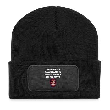 Ich glaube an dich lustiges Bigfoot-Humor-Zitat - Recycelte Patch Beanie - Schwarz - Vorne