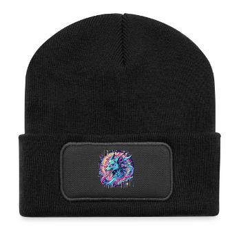 Psychedelic Fox Head Goa Art - Recycled Patch Beanie - black - Front