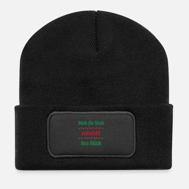Stitch by stitch, happiness arises - Recycled Patch Beanie - black