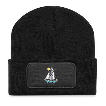 Segelboot Skizze Vintage Look - Recycelte Patch Beanie - Schwarz - Vorne
