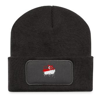 Singapur Skyline Flagge Kunst Asien Fan Singapura - Recycelte Patch Beanie - Dunkelgrau - Vorne