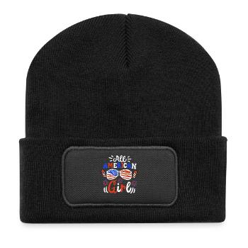 Amerika Girl Flagge 4. Juli - Recycelte Patch Beanie - Schwarz - Vorne