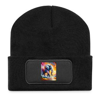 Éléphant vibrant Splash Coloré Lever de soleil Fantaisie - Beanie recyclé à patch - noir - Devant
