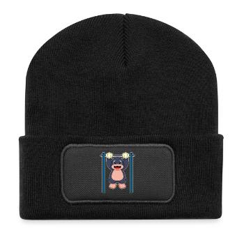 Taupe Bodybuilder Tractions Musculation - Beanie recyclé à patch - noir - Devant