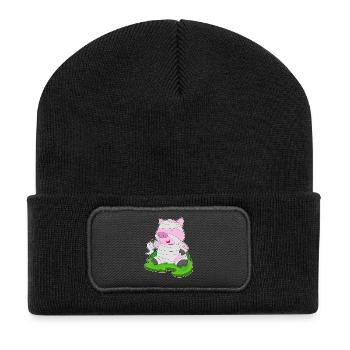 Schwein Halloween Mumie - Recycelte Patch Beanie - Schwarz - Vorne