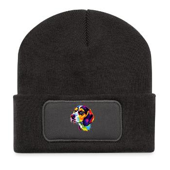Beagle Chiot Popart Chien mignon Couleurs colorées Beagle - Beanie recyclé à patch - charbon - Devant