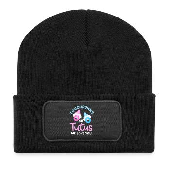 Touchdowns oder Tutus für Gender-Reveal-Partys - Recycelte Patch Beanie - Schwarz - Vorne