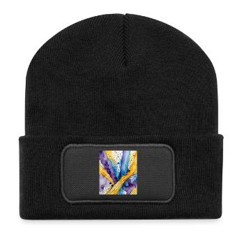 Water Colour Swirl Blue Yellow Purple - Recycled Patch Beanie - black - Front