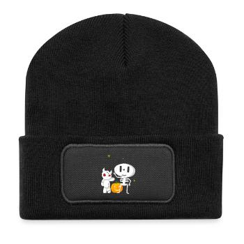Halloweengesellschaft Gespenst und Monsterchen - Recycelte Patch Beanie - Schwarz - Vorne