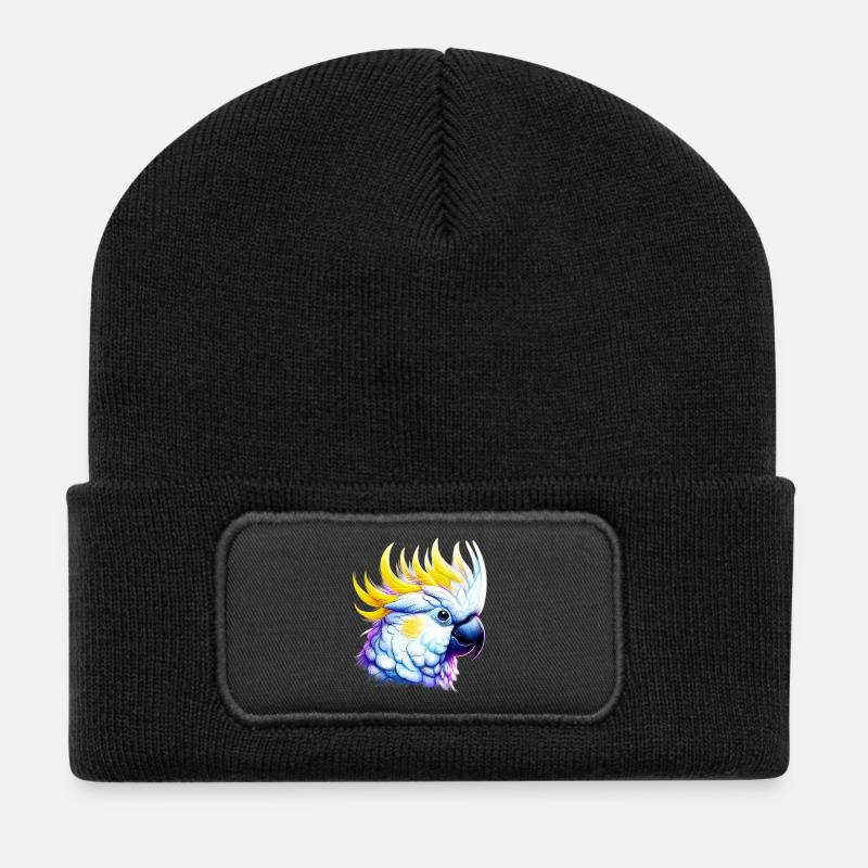 Papagei Kakadu - Recycelte Patch Beanie - Schwarz