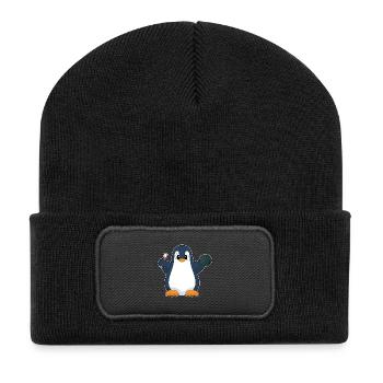 Pinguin Bowling Bowlingkugel Pin - Recycelte Patch Beanie - Schwarz - Vorne