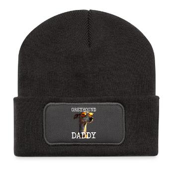 Greyhound Daddy Hunde Papa Vatertag Dad Windhund - Recycelte Patch Beanie - Dunkelgrau - Vorne