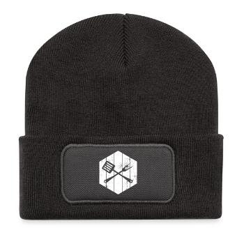 Cuillère et fourchette en bois - Beanie recyclé à patch - charbon - Devant