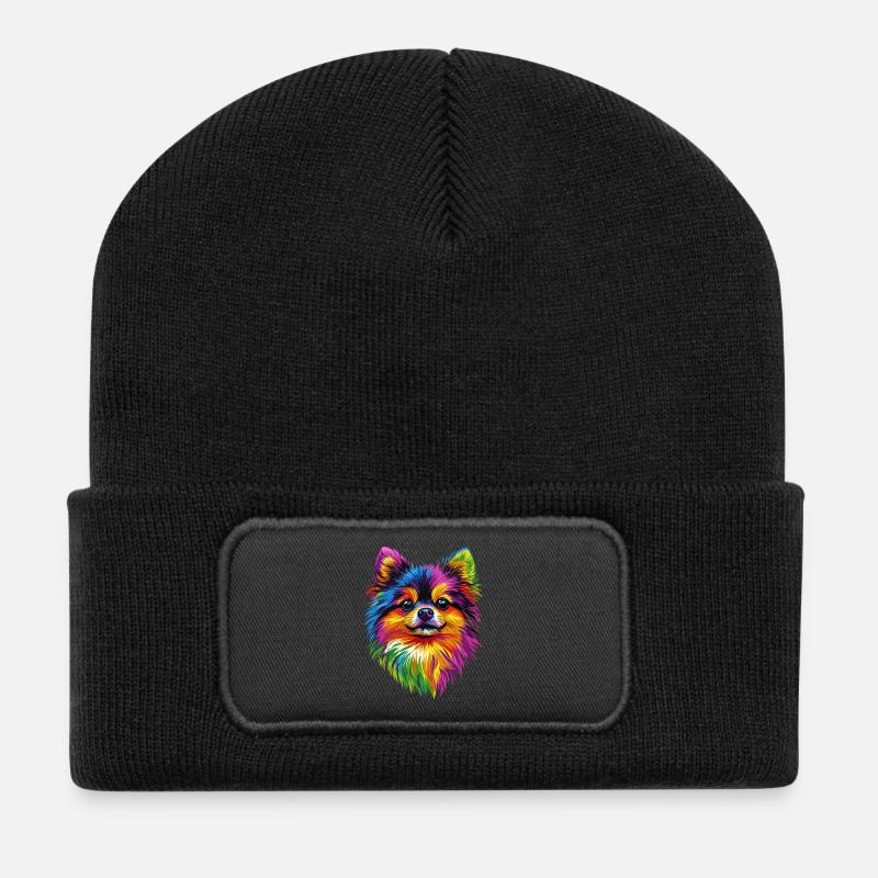 Zwergspitz Pommeraner Pom Süßer Deutscher Spitz - Recycelte Patch Beanie - Schwarz
