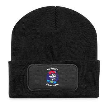 Kleiner Panda auf Skateboard - Recycelte Patch Beanie - Schwarz - Vorne