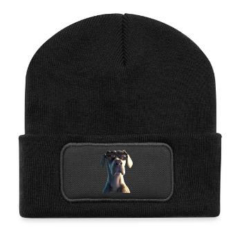 Deutsche Dogge Hatzrüde Saupacker Große Doggen - Recycelte Patch Beanie - Schwarz - Vorne