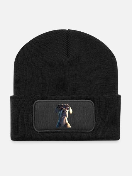 Deutsche Dogge Hatzrüde Saupacker Große Doggen - Recycelte Patch Beanie - Schwarz