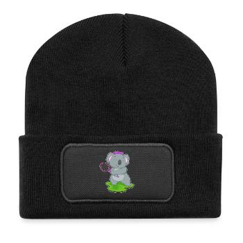 Koala Tennis Tennisschläger - Recycelte Patch Beanie - Schwarz - Vorne