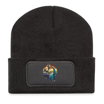 Brachiosaurus 4 Years 4th Birthday Gift - Recycled Patch Beanie - dark grey - Front