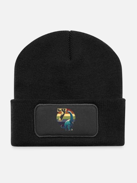 Brachiosaurus 7 Jahre 7. Geburtstag Geschenk - Recycelte Patch Beanie - Schwarz