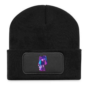 Mignon Kawaii Anime Fille Grunge Goth Lapin Gothique - Beanie recyclé à patch - noir - Devant