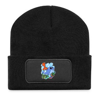 1 Jahr alt - Einschulung - Delfin Motiv - Zahl 1 - Recycelte Patch Beanie - Schwarz - Vorne