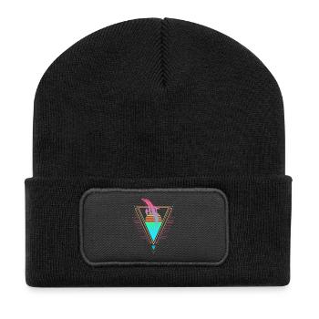 Delfin Vaporwave Synthwave années 90 années 80 coucher de soleil - Beanie recyclé à patch - noir - Devant