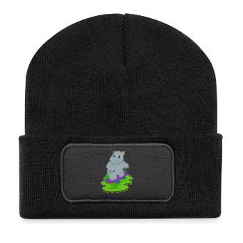 Hippopotame Skater Skateboard - Beanie recyclé à patch - noir - Devant