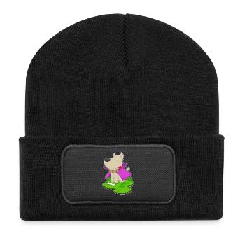Hund Halloween Vampir - Recycelte Patch Beanie - Schwarz - Vorne