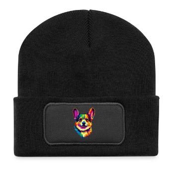 Corgi Bunt Regenbogen Welsh Corgi Cardigan Corgis - Recycelte Patch Beanie - Schwarz - Vorne