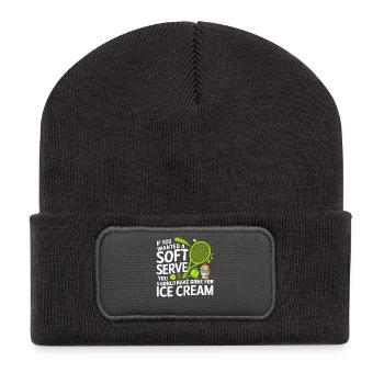 Soft Serve vs Eiscreme Cartoon-Zitat - Beanie recyclé à patch - charbon - Devant