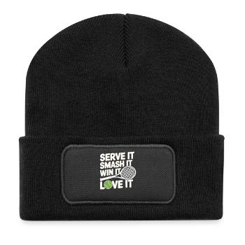 Tennis Kraft Aufschlag Smash Sieg - Recycelte Patch Beanie - Schwarz - Vorne