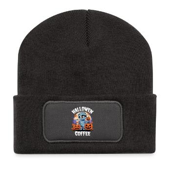 Momie avec citrouille et café d’Halloween - Beanie recyclé à patch - charbon - Devant