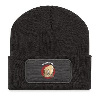 stylisches Boulder T-Shirt Junge beim felsklettern - Recycelte Patch Beanie - Dunkelgrau - Vorne