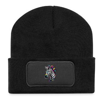 Multicolor Tribal Geometric Zebra - Recycled Patch Beanie - black - Front