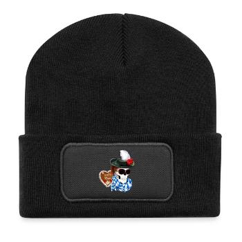 Female skull with hat and Gretel hairstyle - Recycled Patch Beanie - black - Front