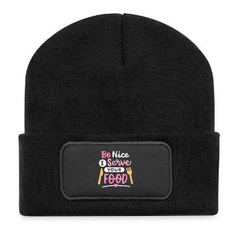 Mitarbeiterin Lebensmittelservice Mittagspause - Recycelte Patch Beanie - Schwarz - Vorne