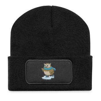 Eule Eislaufen Schlittschuhe - Recycelte Patch Beanie - Schwarz - Vorne