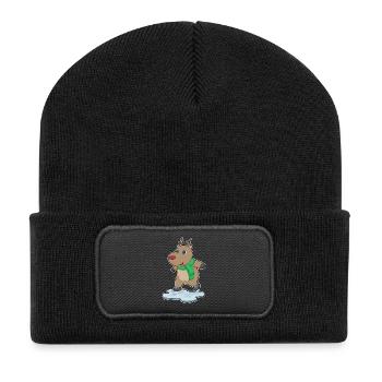Rentier Eislaufen Schlittschuhe - Recycelte Patch Beanie - Schwarz - Vorne