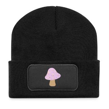 Mushroom Brown Dots Dots Pastel Woodland Nursery - Recycled Patch Beanie - black - Front