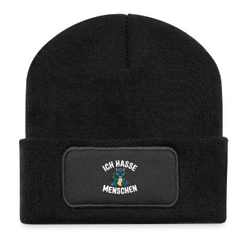 Lustiger grüner Drache „Ich hasse Menschen“ - Recycelte Patch Beanie - Schwarz - Vorne