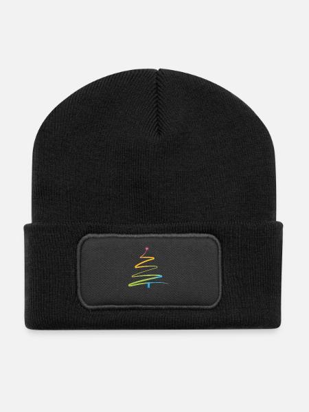 Regenbogen Weihnachtsbaum Aquarell - Recycelte Patch Beanie - Schwarz